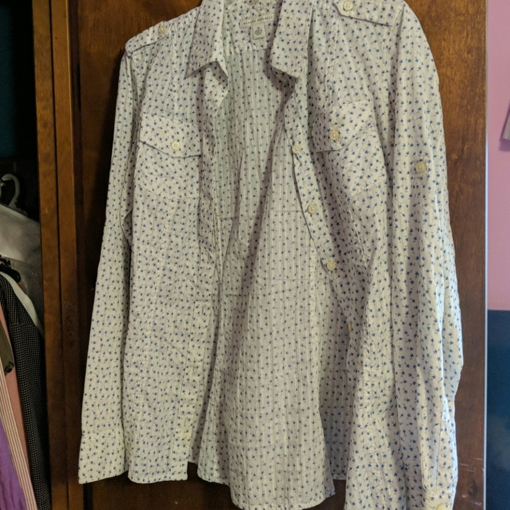 White shirt blue flowers